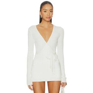 MORE TO COME Calico Knit Top in Cream Small New Womens Wrap Sweater